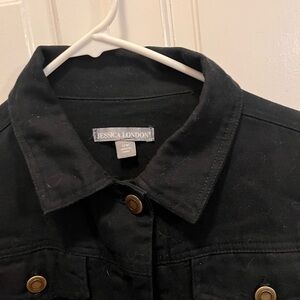 Jessica London Black Button-Front Jacket with Brass Accents